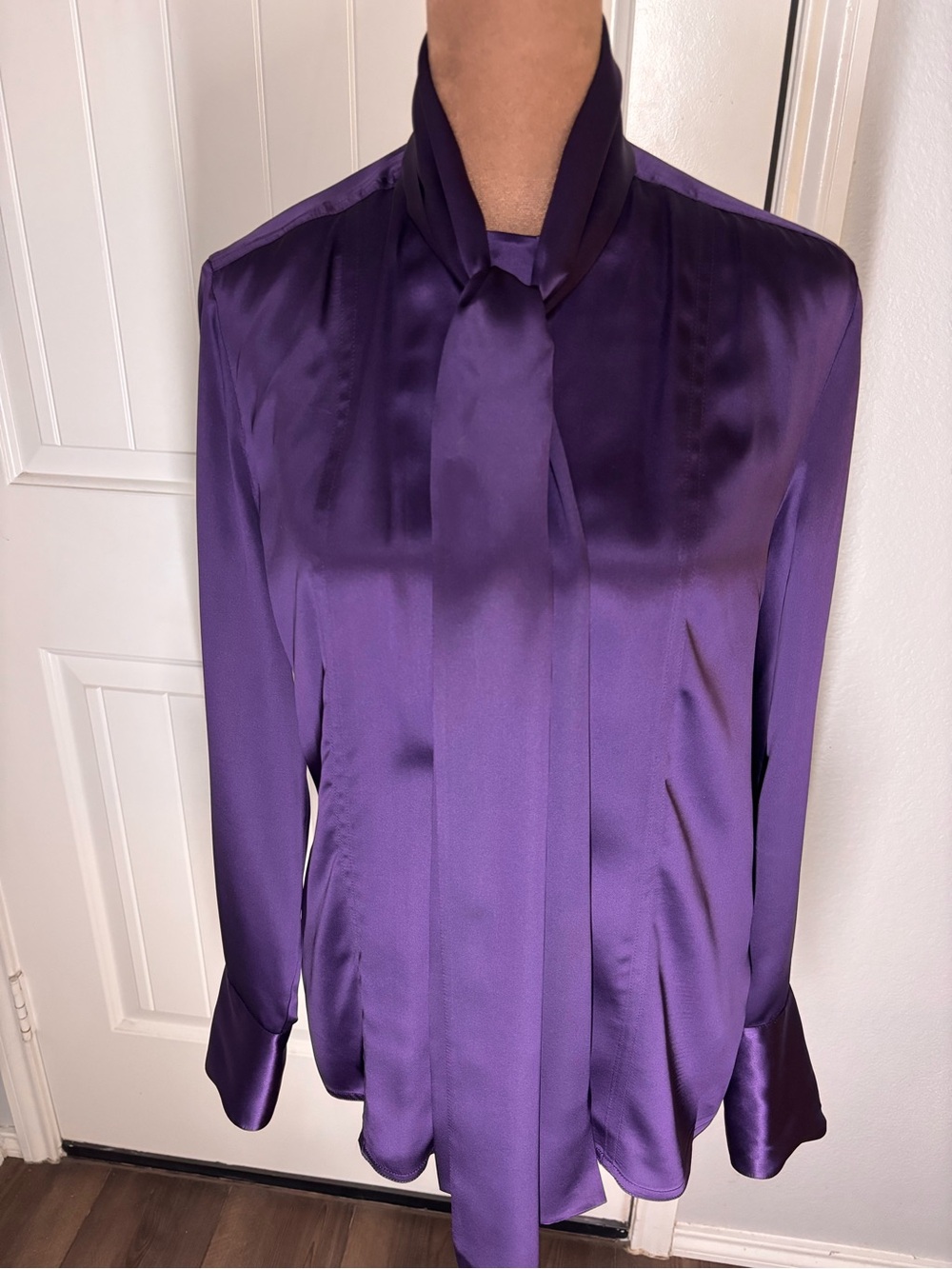 Ralph Lauren Collection Purple Label 100% Silk Satin Tie Neck Blouse Size 8 - Picture 8 of 16